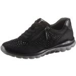Schwarze Unifarbene Gabor Rollingsoft Low Sneaker mit Reißverschluss in Normalweite aus Leder für Damen Größe 42 mit Absatzhöhe bis 3cm 