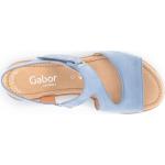 Reduzierte Hellblaue Gabor Florenz Keilabsatz Sandaletten mit Klettverschluss in Komfortweite aus Nubukleder leicht Größe 44 