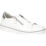 Weiße Gabor Runde Low Sneaker mit Reißverschluss in Normalweite aus Glattleder mit herausnehmbarem Fußbett für Damen 