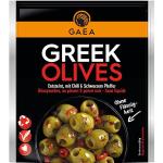 GAEA Grüne Oliven ohne Stein mit Chili & Pfeffer | 8 x 150g | Scharf gewürzt | Perfekt als Snack und für Salate