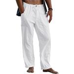 Weiße Unifarbene Loose Fit Atmungsaktive Baggy-Pants & Baggy-Hosen mit Reißverschluss aus Leinen Handwäsche für Herren Größe M für den für den Sommer 
