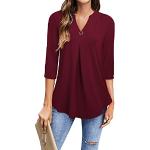Reduzierte Bordeauxrote Elegante 3/4-ärmelige V-Ausschnitt T-Shirts für Damen Größe 3 XL für den für den Sommer 