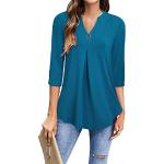 Reduzierte Cyanblaue Business 3/4-ärmelige V-Ausschnitt Tunika-Blusen für Damen Größe 3 XL Große Größen für den für den Sommer 