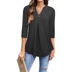 Schwarze Oversize 3/4-ärmelige V-Ausschnitt Blusenshirts & Schlusen für Damen Größe XL für den für den Sommer 