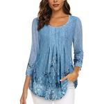 Blaue Oversize 3/4-ärmelige Wasserfall-Ausschnitt Tunika-Blusen für Damen Größe XL Große Größen für den für den Herbst 