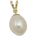 Weiße Ovale Perlenanhänger aus Gelbgold mit Echte Perle für Damen 
