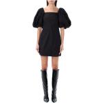 Schwarze Ganni Bio Mini Nachhaltige Minikleider & kurze Kleider mit Puffärmeln mit Reißverschluss aus Popeline für Damen Größe M 