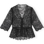 Reduzierte Schwarze Elegante Ganni Nachhaltige V-Ausschnitt Festliche Blusen aus Spitze für Damen Größe M 
