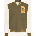 Cremefarbene Gant College-Jacken mit Reißverschluss aus Frottee für Herren Übergrößen 