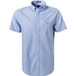 Hellblaue Unifarbene Kurzärmelige Gant Button Down Kragen Herrenkurzarmhemden mit Knopf aus Popeline Größe M für den für den Sommer 