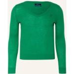 Grüne Gant V-Ausschnitt Feinstrickpullover aus Wolle für Damen Größe L 