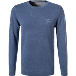 Blaue Unifarbene Gant Rundhals-Ausschnitt Strickpullover aus Baumwolle für Herren Größe 5 XL 