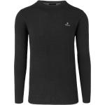 Graue Unifarbene Langärmelige Gant Rundhals-Ausschnitt Rundhals-Pullover aus Baumwolle für Herren für den für den Herbst 