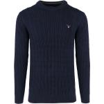Reduzierte Marineblaue Unifarbene Langärmelige Gant Rundhals-Ausschnitt Rundhals-Pullover aus Baumwolle für Herren Größe 3 XL 