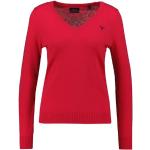 Reduzierte Rote Unifarbene Casual Langärmelige Gant V-Ausschnitt Strickpullover aus Wolle für Damen Größe XS 