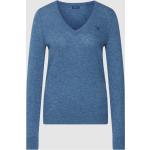 Blaue Unifarbene Gant V-Ausschnitt Strickpullover aus Wolle für Damen Größe XS 
