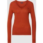 Dunkelorange Unifarbene Gant V-Ausschnitt Strickpullover aus Wolle für Damen Größe XS 