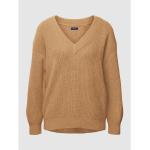 Khakifarbene Unifarbene Gant V-Ausschnitt Strickpullover aus Wolle für Damen Größe XXL 