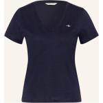Dunkelblaue Gant V-Ausschnitt T-Shirts aus Baumwolle für Damen Größe L 