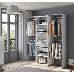 Garderobe Miramar, Struktur für begehbaren Kleiderschrank, Offener Kleiderschrank ohne Türen, Begehbarer Kleiderschrank, cm 179x50h202, Weiß und Zement