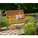 Braune Nachhaltige 2-Sitzer-Gartenbänke aus Holz mit Armlehne Breite 100-150cm, Höhe 50-100cm, Tiefe 50-100cm 