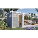 Hellgraue Bertilo Design-Gartenhäuser aus Fichte mit Anbau Elementbauweise 