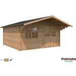 Braune Palmako Britta Blockbohlenhäuser imprägniert 40mm aus Edelstahl mit Schleppdach Blockbohlenbauweise 