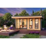 Moderne Lasita Maja Design-Gartenhäuser 44mm aus Holz mit Flachdach Blockbohlenbauweise 