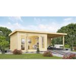 Braune KARIBU Gartenhäuser imprägniert 40mm aus Fichte mit Pultdach Ständerbauweise 