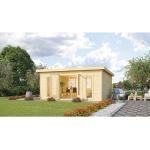 Braune KARIBU Gartenhäuser imprägniert 40mm aus Fichte mit Flachdach Ständerbauweise 