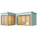 Pastellgrüne Moderne Design-Gartenhäuser 44mm aus Fichte mit Schiebetüren Ständerbauweise 