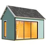 Pastellgrüne Moderne Design-Gartenhäuser 44mm mit Schlafboden Blockbohlenbauweise 