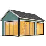 Pastellgrüne Moderne Blockbohlenhäuser 44mm mit Schlafboden Blockbohlenbauweise 