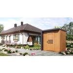 Anthrazitfarbene STEINER Design-Gartenhäuser aus Eiche Blockbohlenbauweise 
