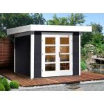 Anthrazitfarbene Weka Design-Gartenhäuser 28mm aus Massivholz mit Flachdach Ständerbauweise 