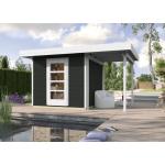 Anthrazitfarbene Moderne Weka Design-Gartenhäuser 28mm aus Fichte mit Anbau Ständerbauweise 