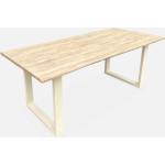 Gartentisch aus Holz 180cm, 6 Sitzplätze, Akazienholz und elfenbeinfarbenes Stahlgestell, Elfenbein