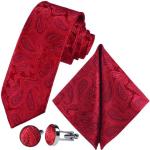 Feuerrote Blumenmuster Vintage Krawatten-Sets aus Viskose für Herren für den Bräutigam 