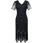 Schwarze Vintage V-Ausschnitt Festliche Kleider mit Pailletten für Damen Größe XL für Partys 