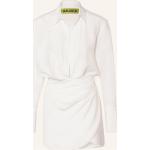 Reduzierte Weiße Langärmelige V-Ausschnitt Lange Abendkleider aus Seide für Damen Größe XS 