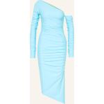 Hellblaue Langärmelige One Shoulder Lange Abendkleider mit Reißverschluss aus Jersey für Damen Größe S 