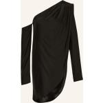 Reduzierte Schwarze Langärmelige One Shoulder Festliche Blusen mit Reißverschluss aus Seide für Damen Größe XS 