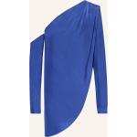 Reduzierte Blaue Langärmelige One Shoulder Festliche Blusen mit Reißverschluss aus Seide für Damen Größe XS 