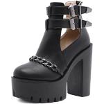 Schwarze Gothic Runde Pfennigabsatz High-Heel Stiefel mit Riemchen in Breitweite leicht für Damen Größe 39,5 