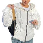 Weiße Vintage College-Jacken mit Kapuze für Damen Größe XL für den für den Herbst 