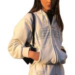 Reduzierte Weiße Y2K College-Jacken mit Kapuze für Damen Größe L für den für den Herbst 