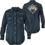 Marineblaue Bestickte Langärmelige Button Down Kragen Herrenlangarmhemden mit Strass aus Baumwolle Größe L 