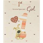Boofle Geburtstagskarte zum 1. Geburtstag für sie/Mädchen, mit Umschlag, niedliches Design, mehrfarbig, 159 mm x 184 mm