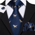 Goldene Business Krawatten-Sets mit Dinosauriermotiv aus Seide für Herren Einheitsgröße für den Bräutigam 