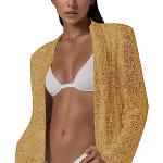 Goldene Unifarbene Langärmelige Baumwollblazer mit Pailletten mit Reißverschluss aus Baumwolle für Damen Größe XXL Silvester für den für den Herbst 